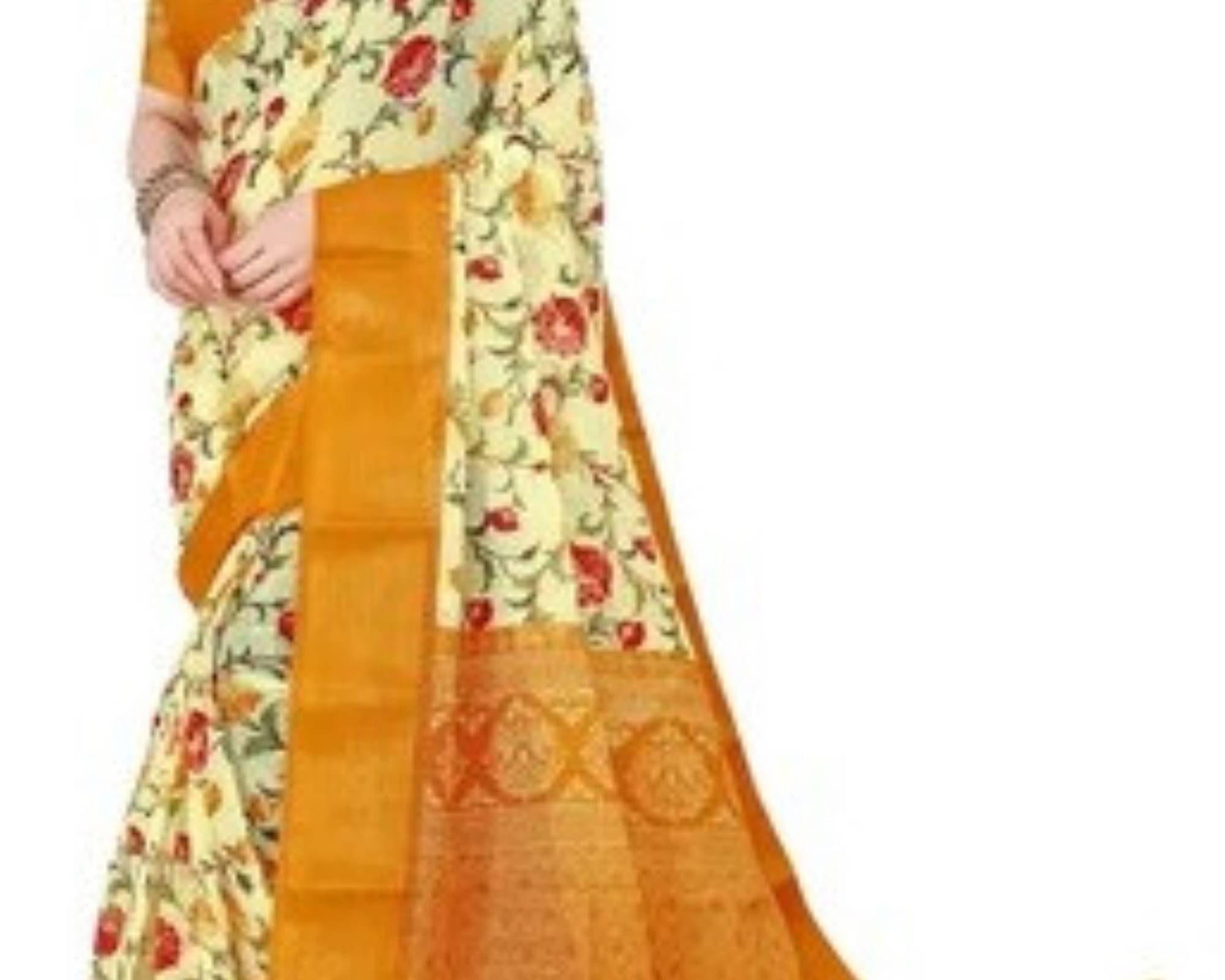 Ambe Creation Cotton Blend Printed Saree With Unstitched Blouse Piece ( Orange ) Ambe Creation Cotton Blend Printed Saree With Unstitched Blouse Piece ( Orange )