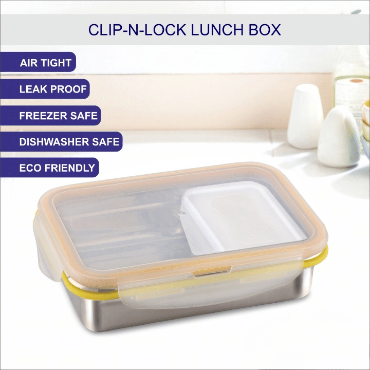 CrossPan ClipnLock Tiffin Box Stainless Steel School Lunch Boxes 2 - Container ( Pack of 1 ) CrossPan ClipnLock Tiffin Box Stainless Steel School Lunch Boxes 2 - Container ( Pack of 1 )