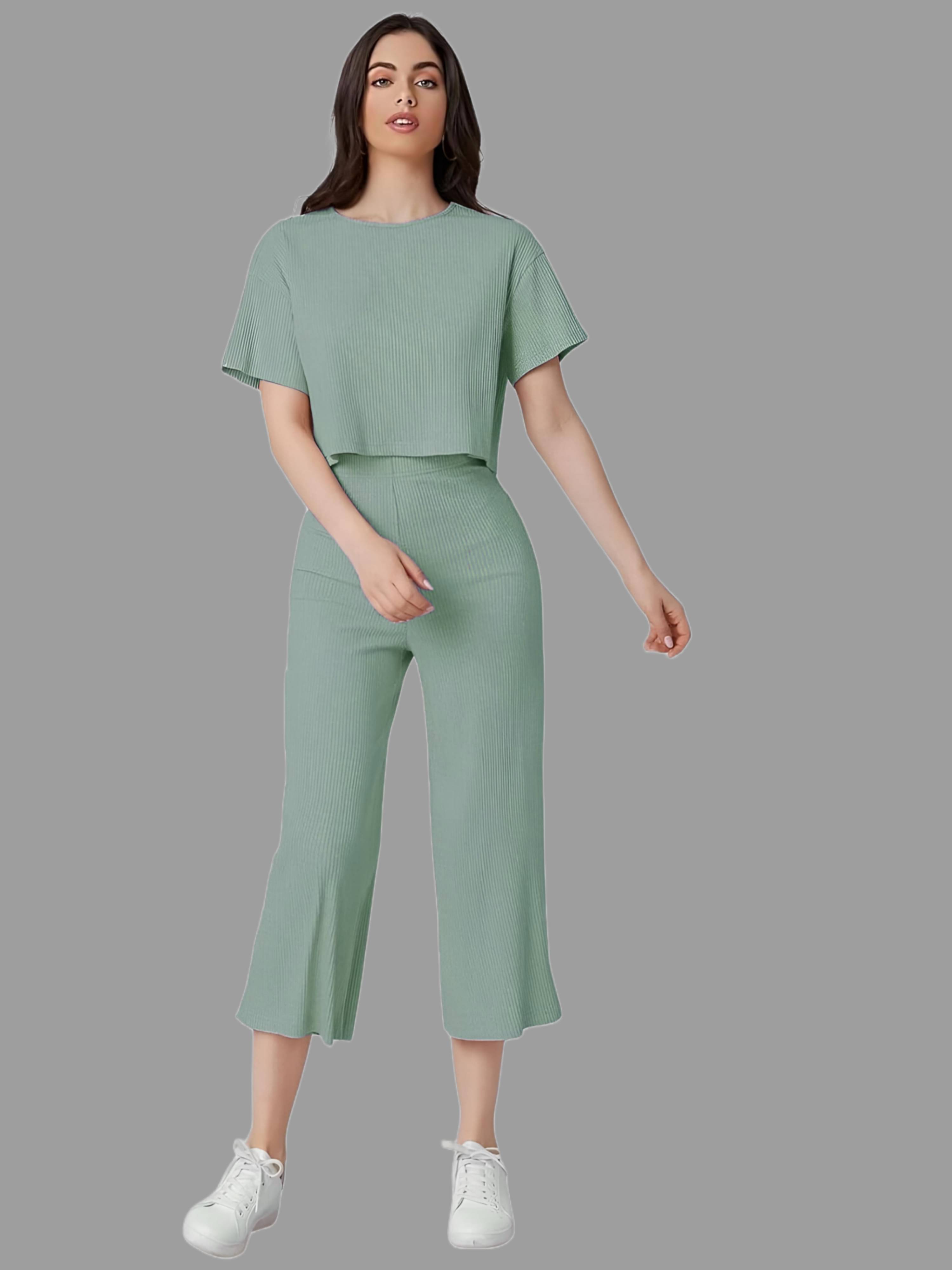     			GOPI SAREE Women Solid Top With Palazzos Co-Ord Set ( Mint Green )