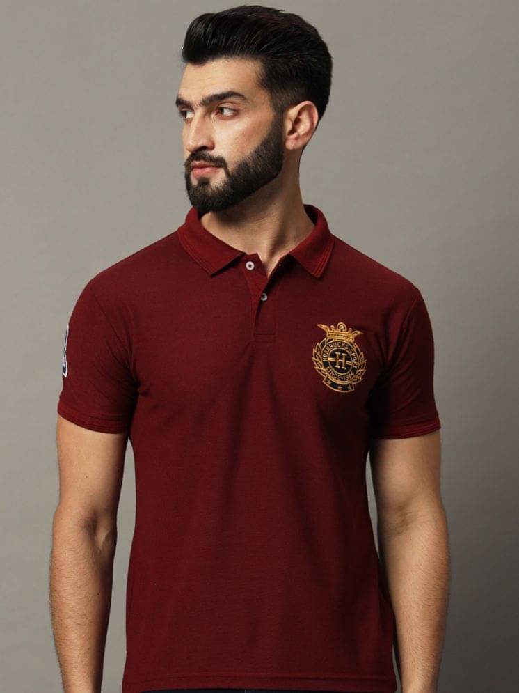 Hushbucks Men Cotton Blend Regular Fit Embroidered Polo T Shirt ( Maroon ) Hushbucks Men Cotton Blend Regular Fit Embroidered Polo T Shirt ( Maroon )