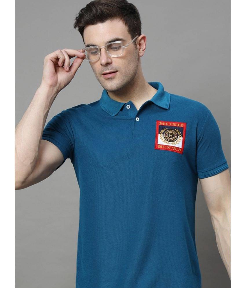 Hushbucks Men Cotton Blend Regular Fit Embroidered Polo T Shirt ( Teal Blue ) Hushbucks Men Cotton Blend Regular Fit Embroidered Polo T Shirt ( Teal Blue )