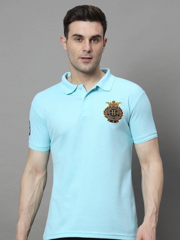 Hushbucks Men Cotton Blend Regular Fit Embroidered Polo T Shirt ( Aqua ) Hushbucks Men Cotton Blend Regular Fit Embroidered Polo T Shirt ( Aqua )