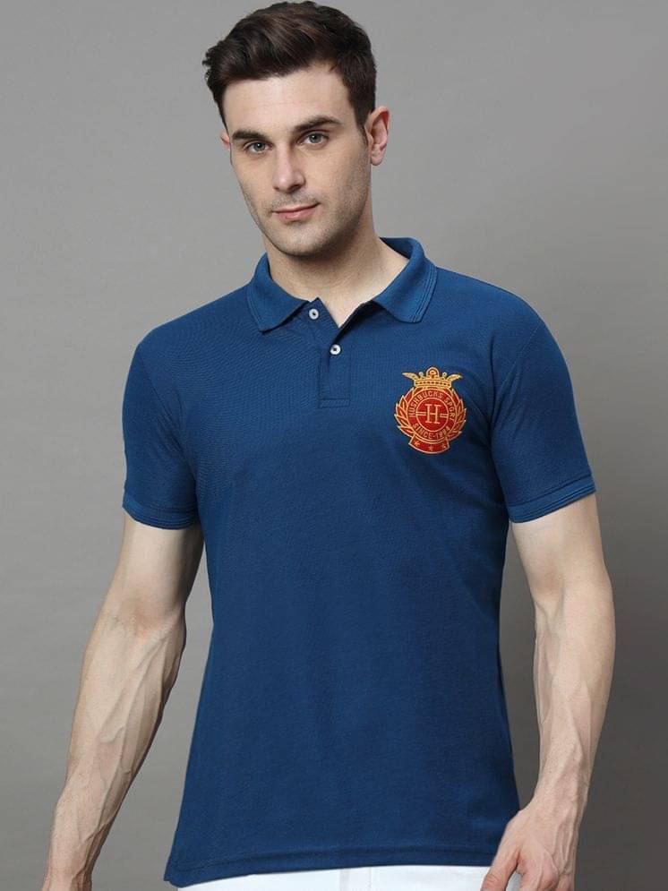 Hushbucks Men Cotton Blend Regular Fit Embroidered Polo T Shirt ( Navy Blue ) Hushbucks Men Cotton Blend Regular Fit Embroidered Polo T Shirt ( Navy Blue )