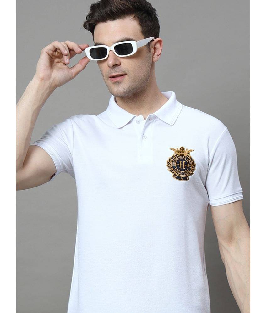 Hushbucks Men Cotton Blend Regular Fit Embroidered Polo T Shirt ( White ) Hushbucks Men Cotton Blend Regular Fit Embroidered Polo T Shirt ( White )