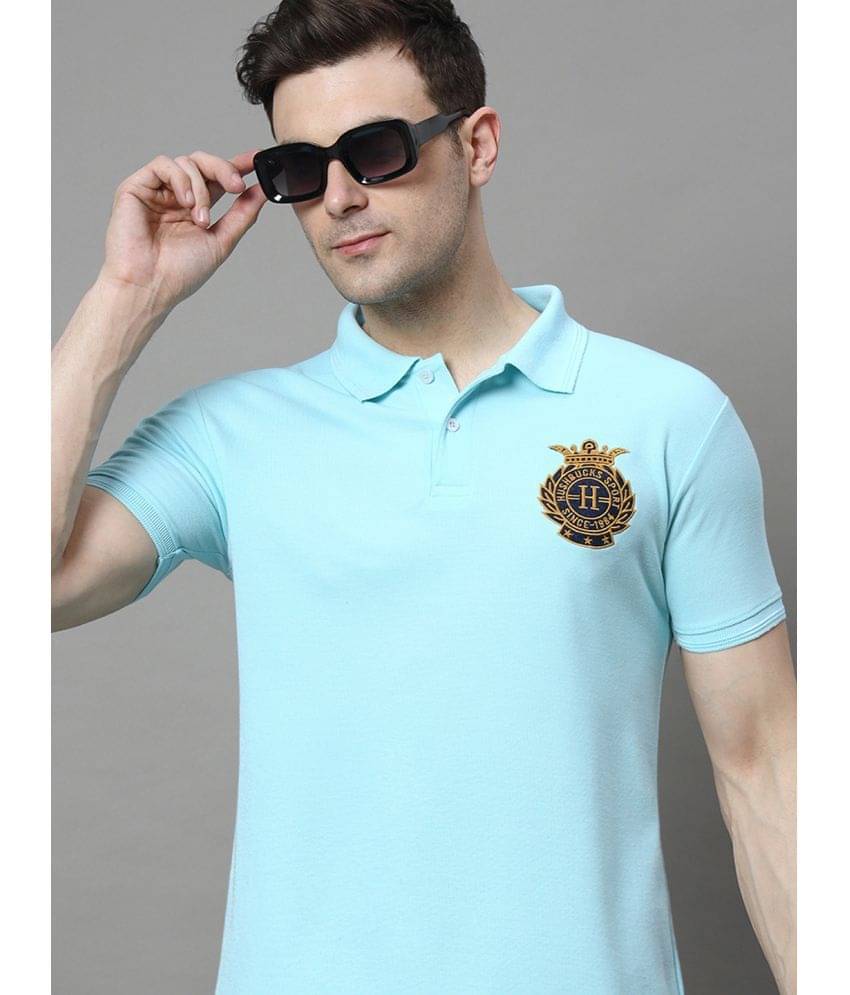     			Hushbucks Men Cotton Blend Regular Fit Embroidered Polo T Shirt ( Turquoise )