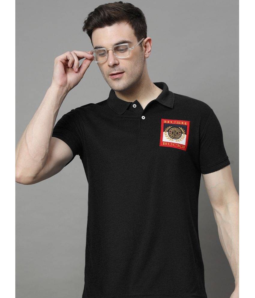 Hushbucks Men Cotton Blend Regular Fit Embroidered Polo T Shirt ( Black ) Hushbucks Men Cotton Blend Regular Fit Embroidered Polo T Shirt ( Black )