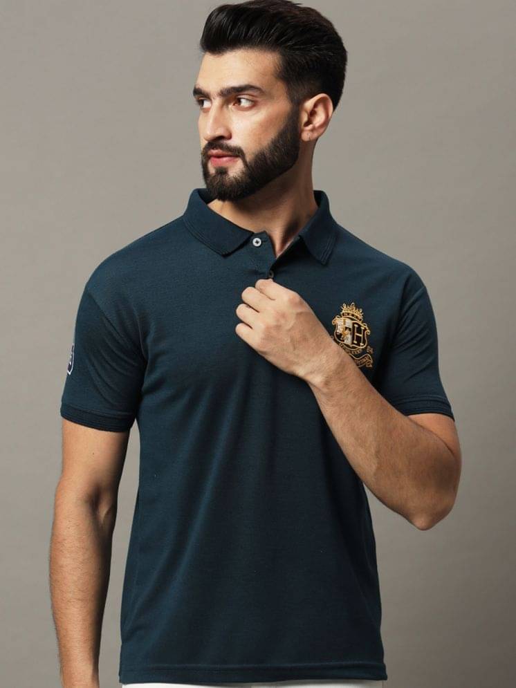     			Hushbucks Men Cotton Blend Regular Fit Embroidered Polo T Shirt ( Dark Green )