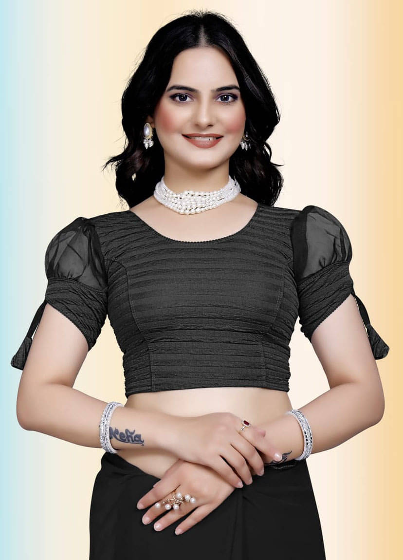 TANISHAM FEB TEX Black Readymade without Pad Jacquard Women's Blouse ( Pack of 1 ) TANISHAM FEB TEX Black Readymade without Pad Jacquard Women's Blouse ( Pack of 1 )
