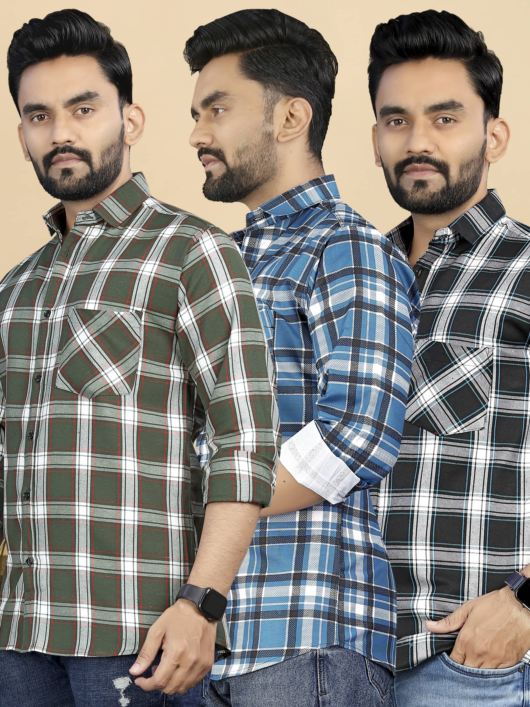 allan peter 100% Cotton Regular Fit Checks Full Sleeves Men's Casual Shirt - Green ( Pack of 3 ) allan peter 100% Cotton Regular Fit Checks Full Sleeves Men's Casual Shirt - Green ( Pack of 3 )