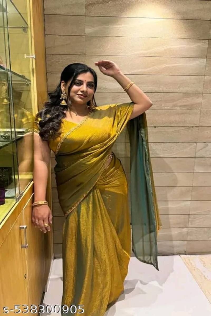 supalee Tex Chiffon Solid Saree With Unstitched Blouse Piece ( Gold ) supalee Tex Chiffon Solid Saree With Unstitched Blouse Piece ( Gold )