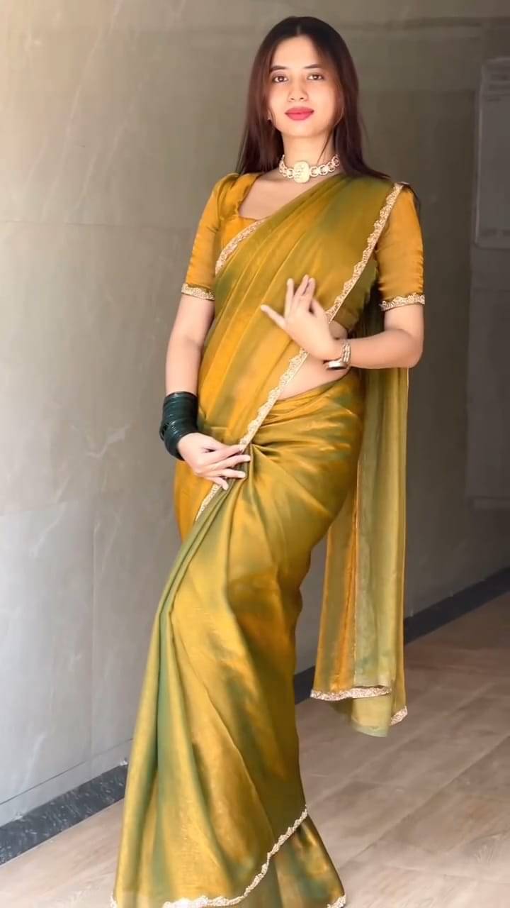 supalee Tex Chiffon Solid Saree With Unstitched Blouse Piece ( Gold ) supalee Tex Chiffon Solid Saree With Unstitched Blouse Piece ( Gold )