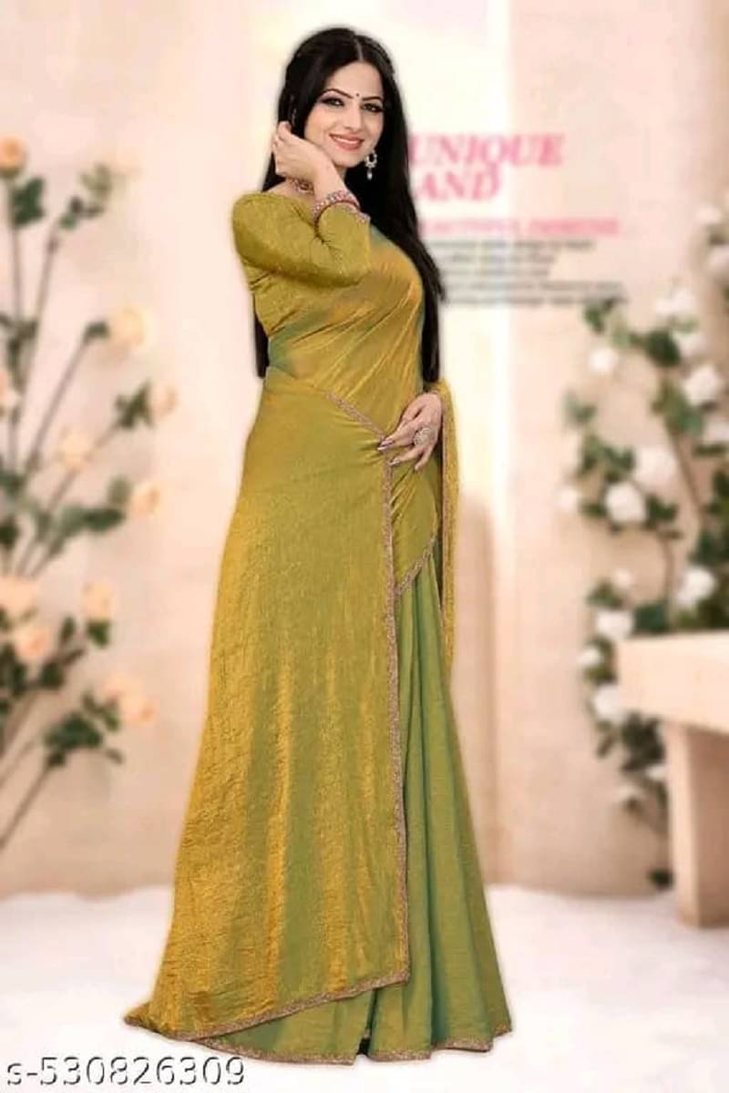 supalee Tex Chiffon Solid Saree With Unstitched Blouse Piece ( Gold ) supalee Tex Chiffon Solid Saree With Unstitched Blouse Piece ( Gold )
