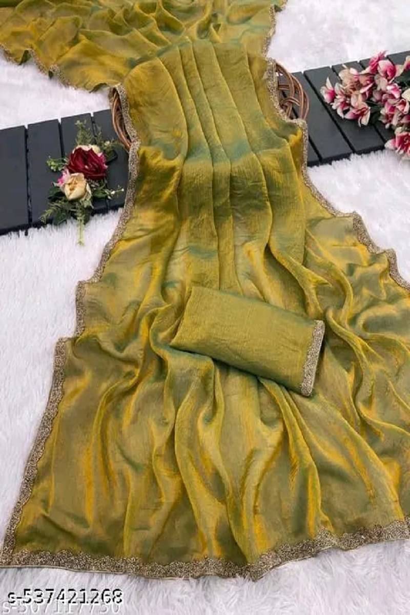     			supalee Tex Chiffon Solid Saree With Unstitched Blouse Piece ( Gold )