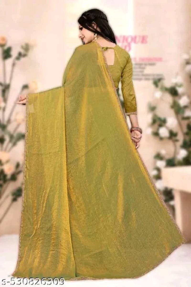 supalee Tex Chiffon Solid Saree With Unstitched Blouse Piece ( Gold ) supalee Tex Chiffon Solid Saree With Unstitched Blouse Piece ( Gold )