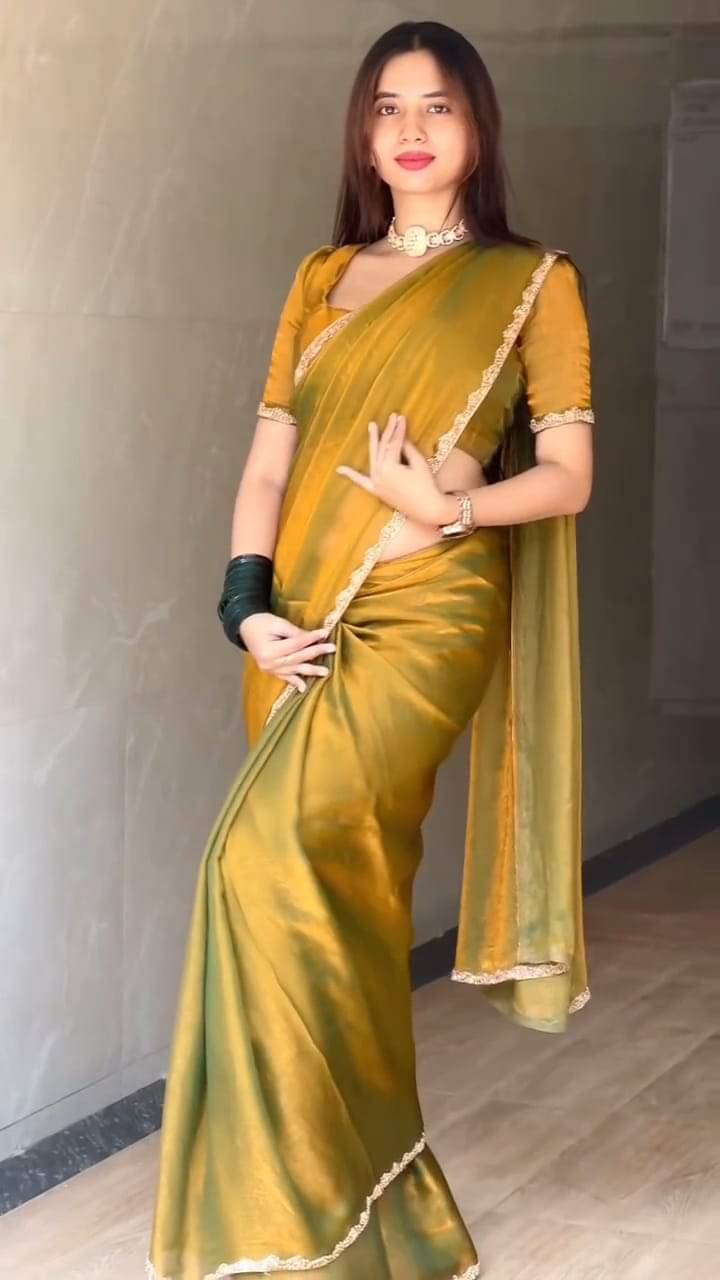 supalee Tex Chiffon Solid Saree With Unstitched Blouse Piece ( Gold ) supalee Tex Chiffon Solid Saree With Unstitched Blouse Piece ( Gold )