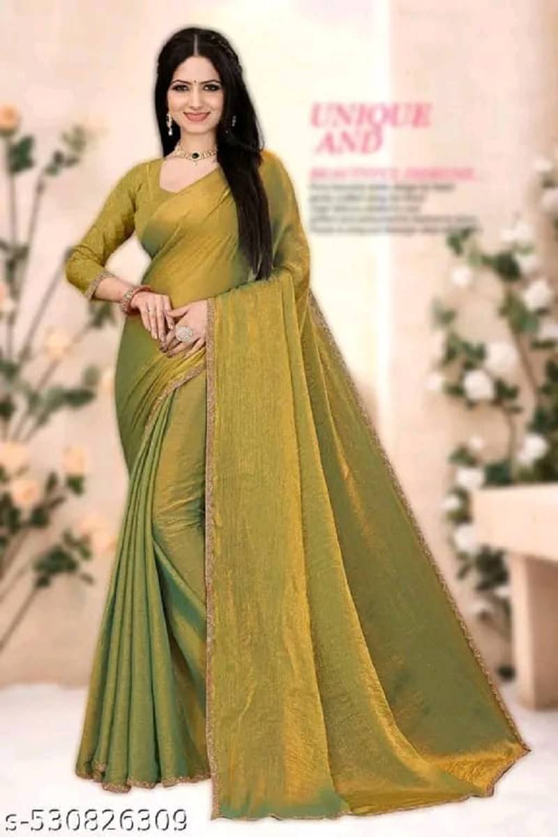 supalee Tex Chiffon Solid Saree With Unstitched Blouse Piece ( Gold ) supalee Tex Chiffon Solid Saree With Unstitched Blouse Piece ( Gold )