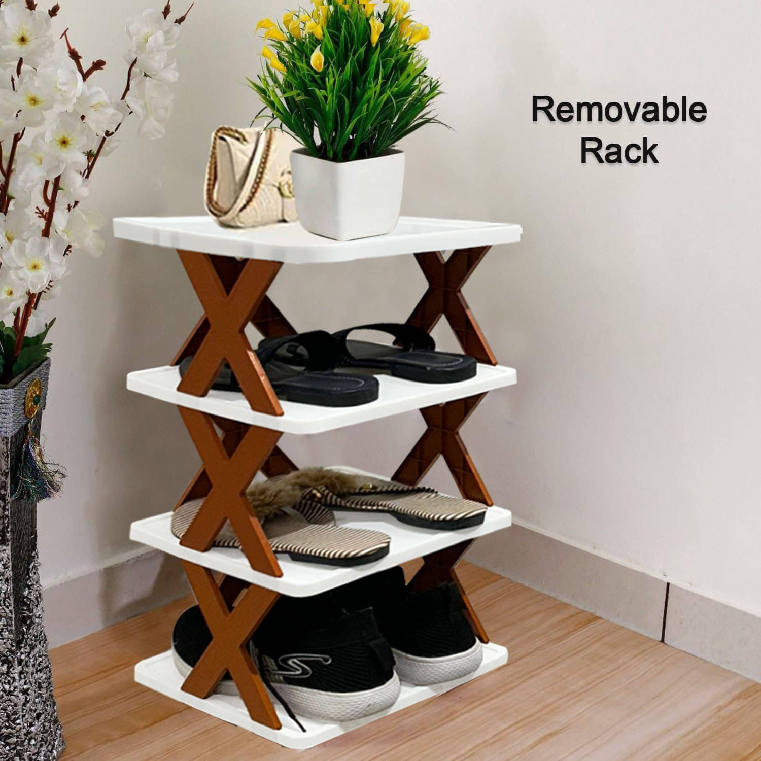     			BHIMADA Plastic 4 Tier Shoe Rack White