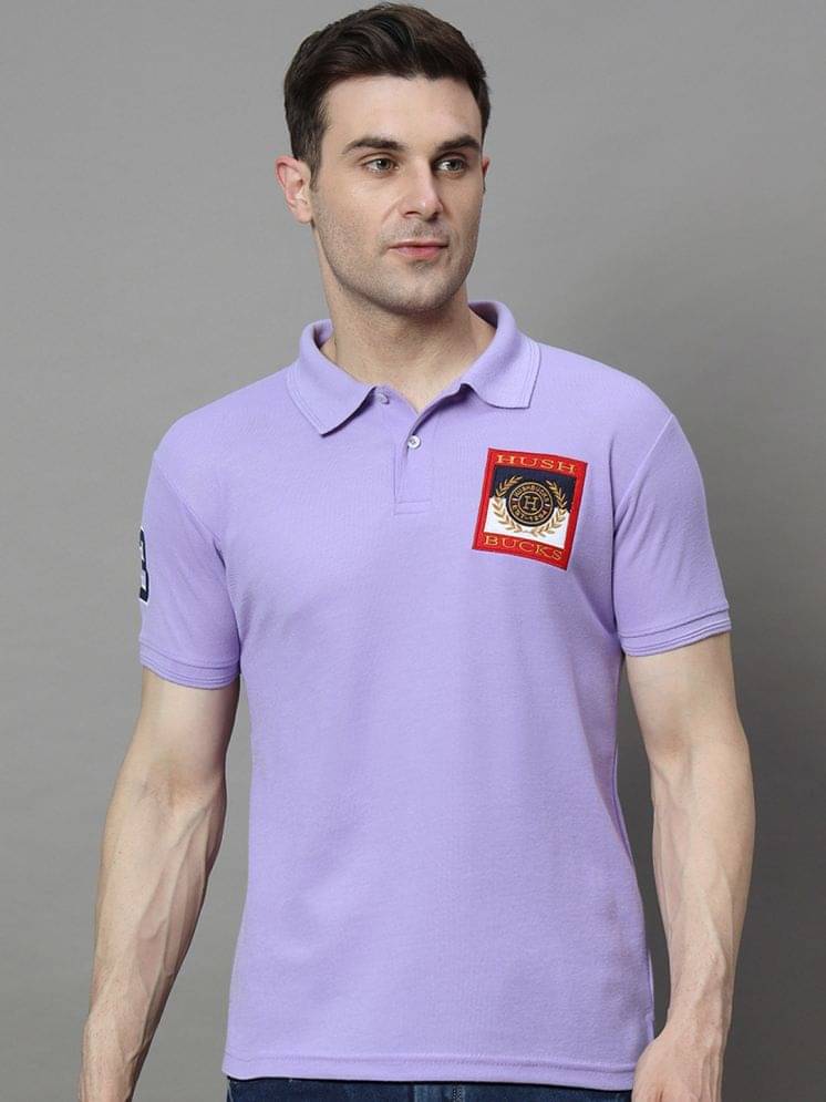     			Hushbucks Men Cotton Blend Regular Fit Embroidered Polo T Shirt ( Lavender )