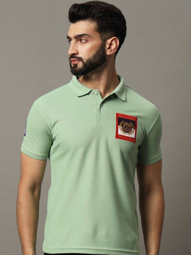     			Hushbucks Men Cotton Blend Regular Fit Embroidered Polo T Shirt ( Sea Green )