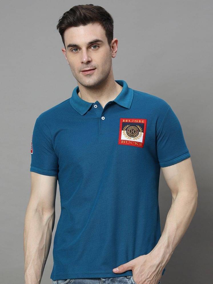 Hushbucks Men Cotton Blend Regular Fit Embroidered Polo T Shirt ( Teal Blue ) Hushbucks Men Cotton Blend Regular Fit Embroidered Polo T Shirt ( Teal Blue )