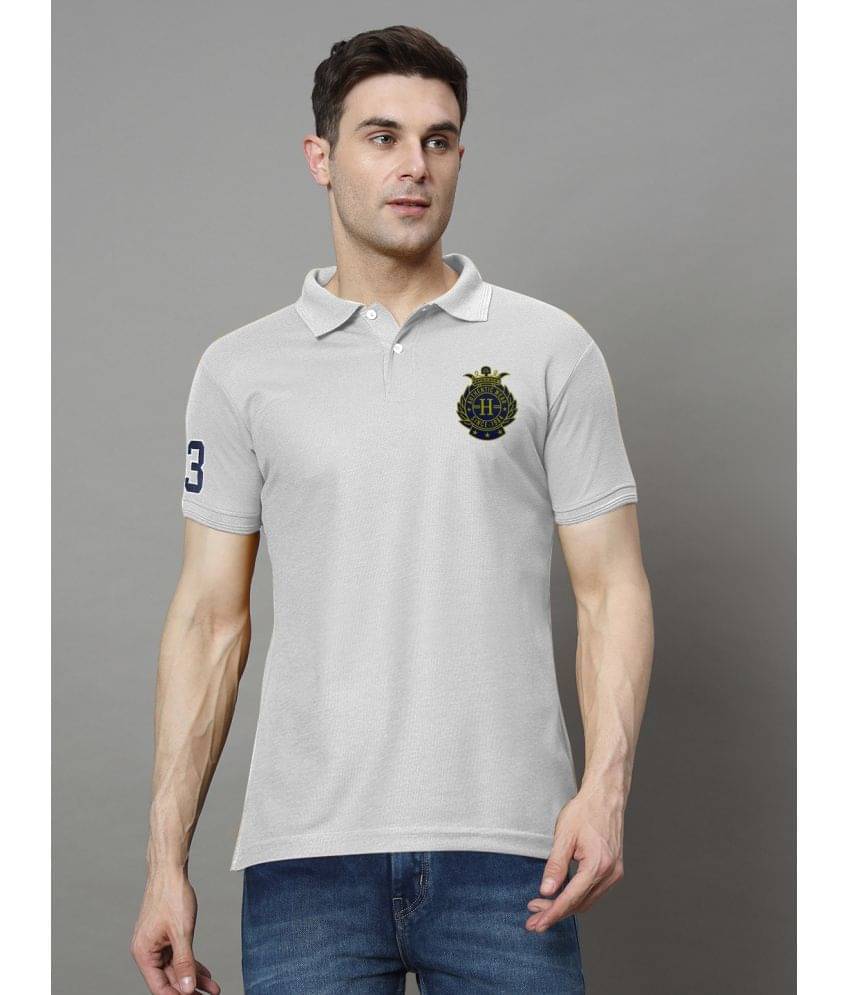 Hushbucks Men Cotton Blend Regular Fit Embroidered Polo T Shirt ( Grey ) Hushbucks Men Cotton Blend Regular Fit Embroidered Polo T Shirt ( Grey )