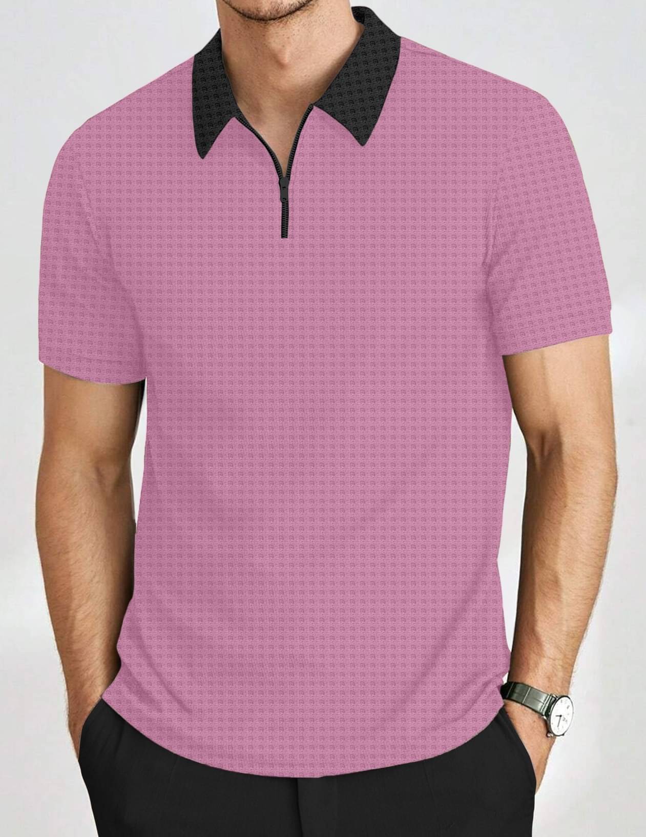     			KAJARU Men Cotton Blend Regular Fit Self Design Polo T Shirt ( Pink )