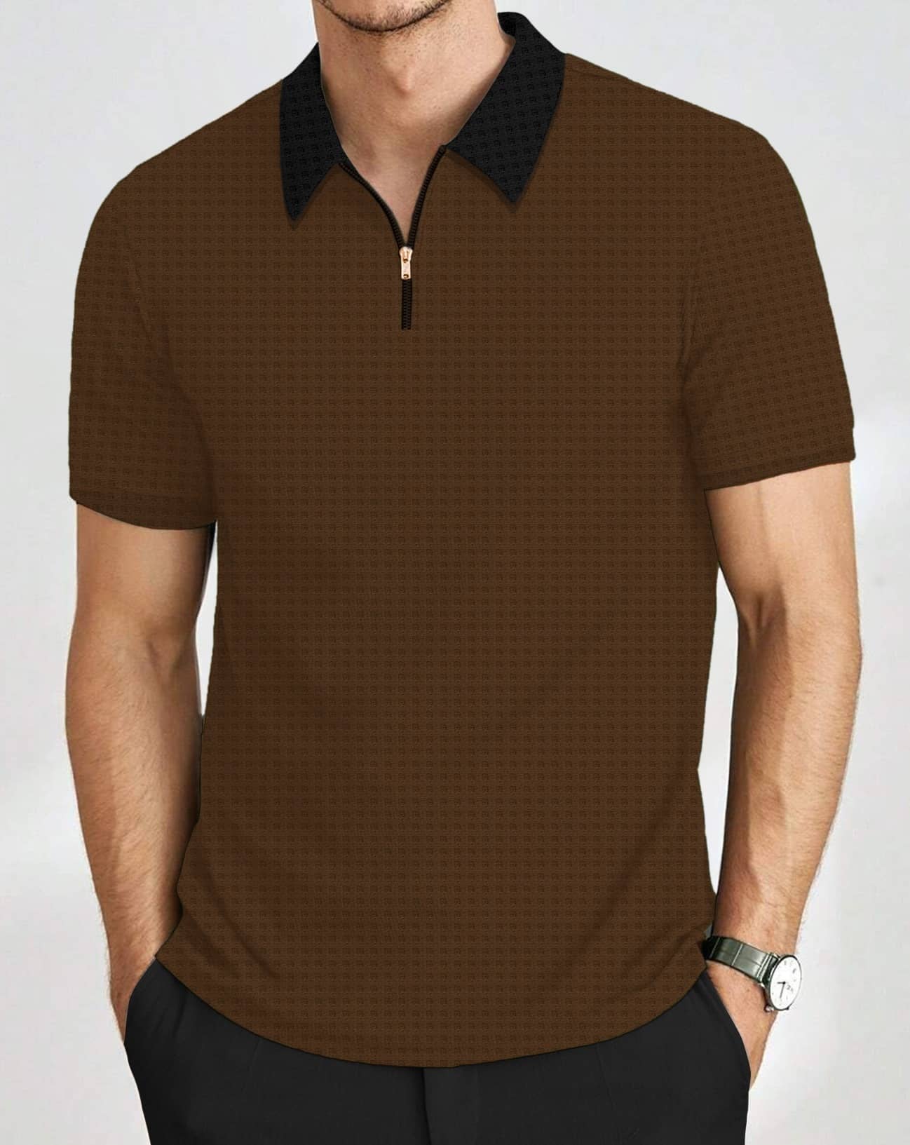 KAJARU Men Cotton Blend Regular Fit Self Design Polo T Shirt ( Cream )
