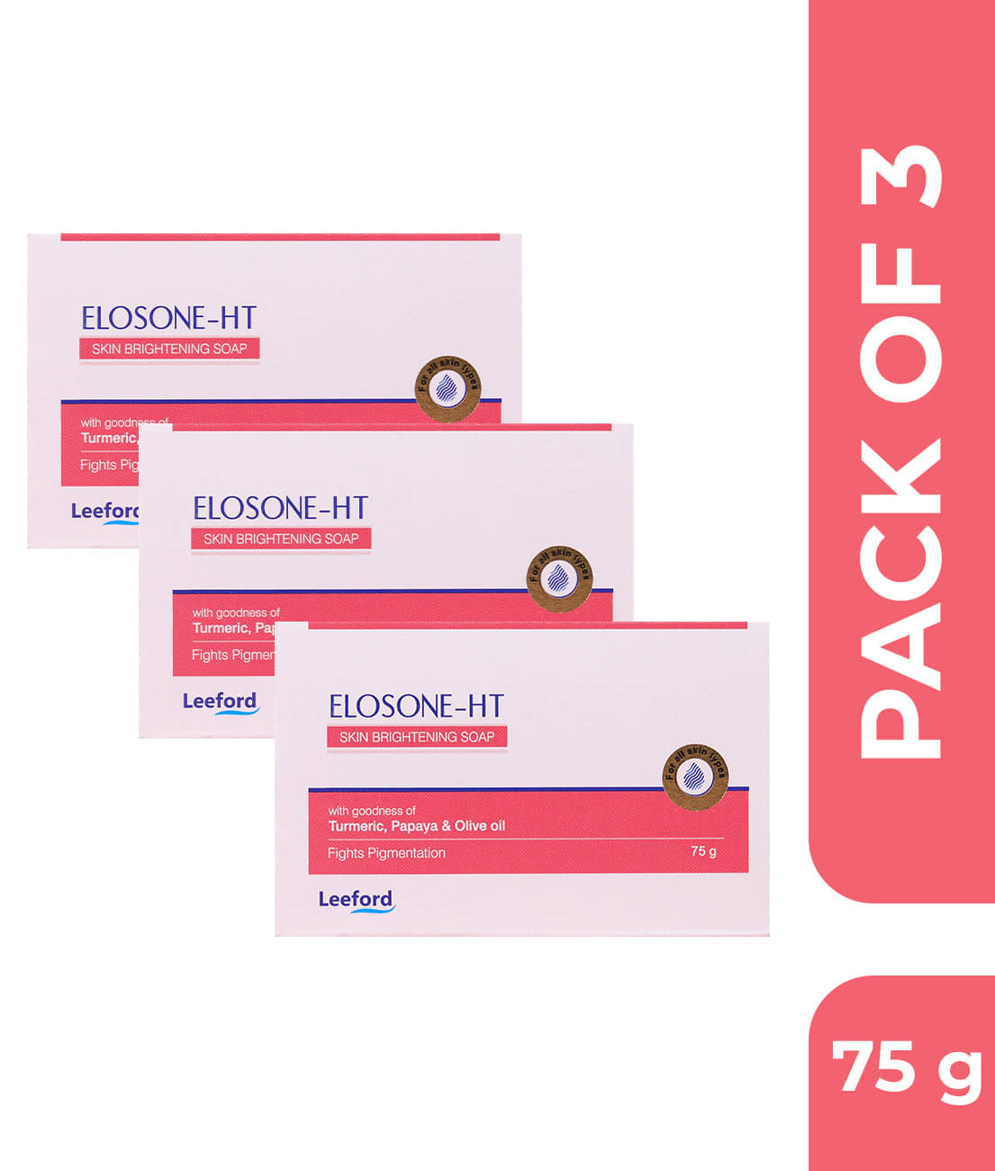     			Leeford Elosone-HT Skin Brightening Soap with Turmeric, Papaya & Olive Oil _ Pack of 3 (75g Each)