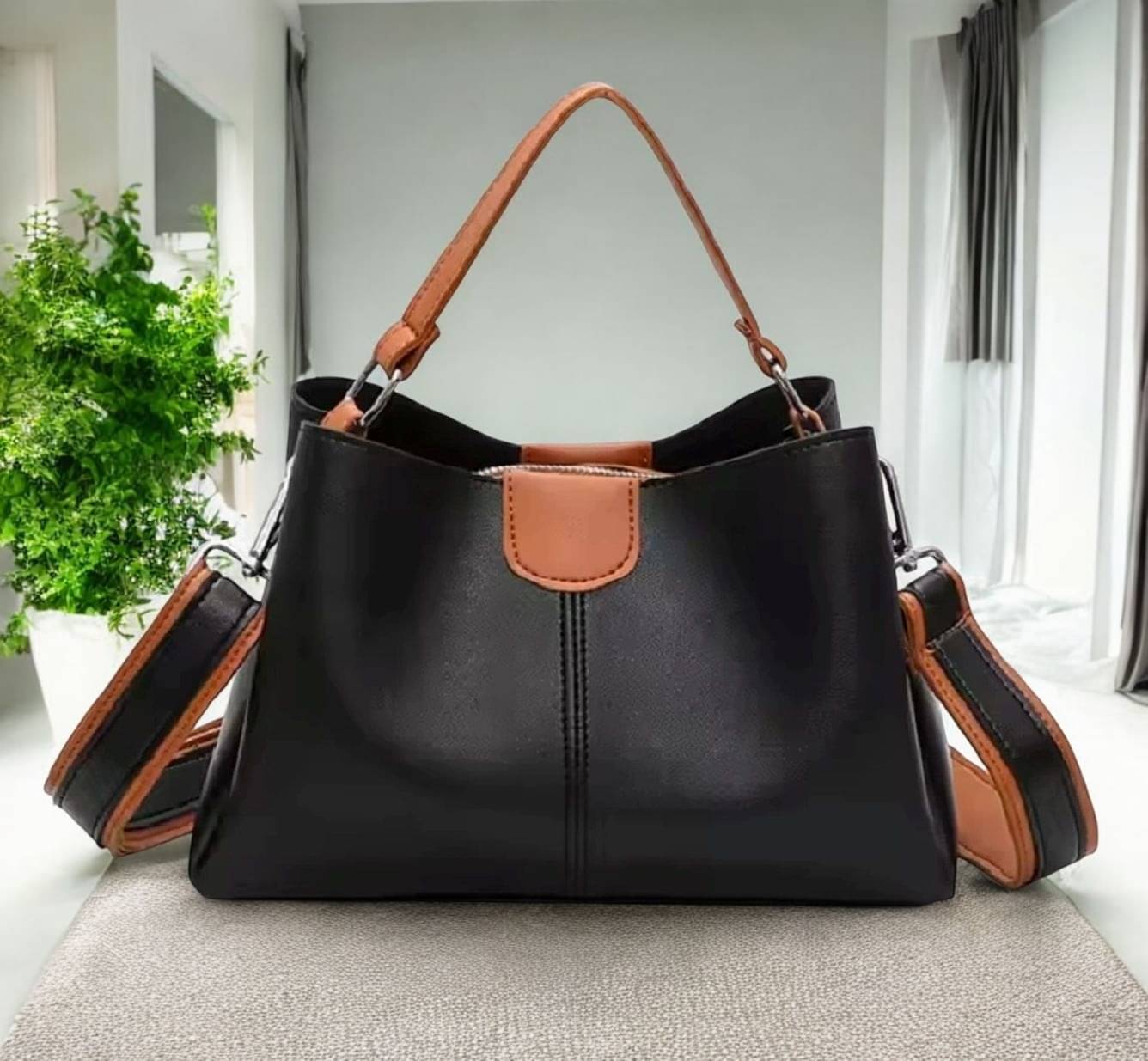     			MI PLUS Sling Bag PU Set of 1 ( Black )