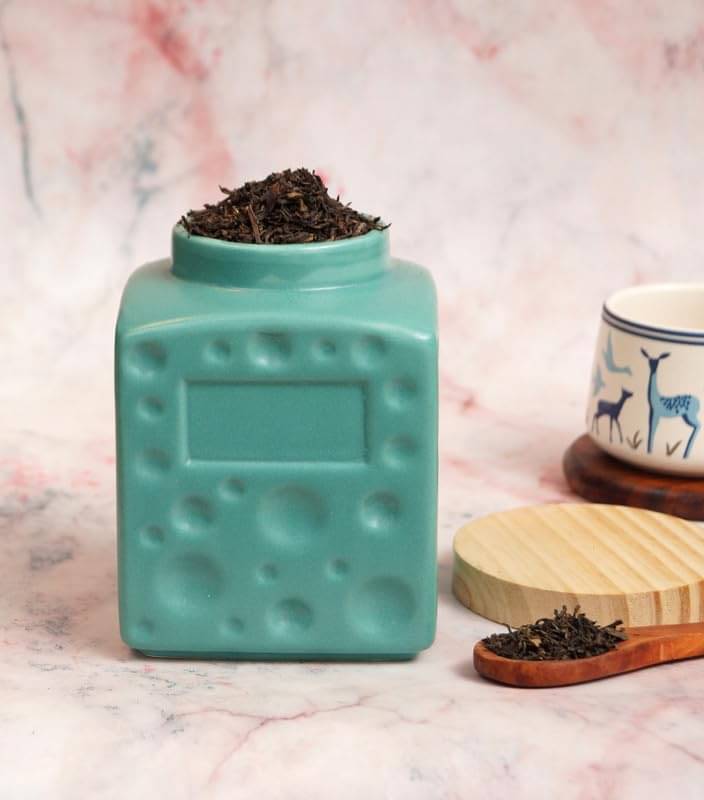     			Rare Planet Storage Jar with Lid Ceramic Green Multi-Purpose Container ( Set of 1 )
