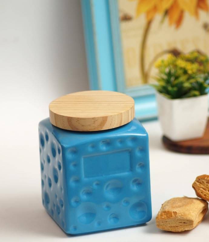     			Rare Planet Storage Jar with Lid Ceramic Blue Multi-Purpose Container ( Set of 1 )