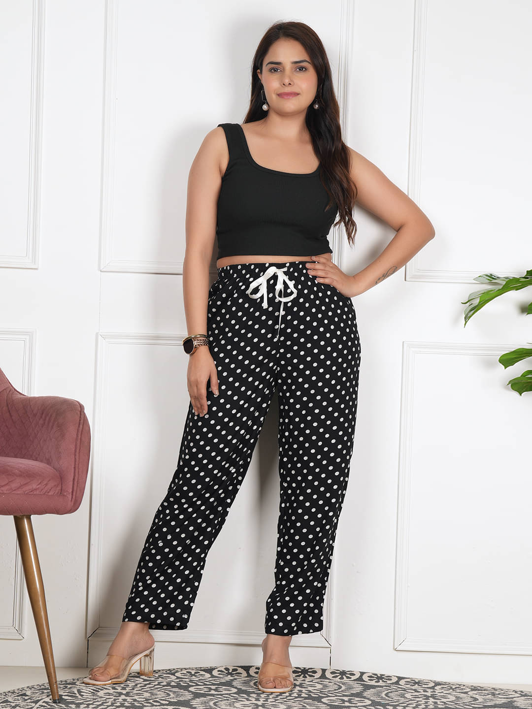     			STYLE SHOES Black Cotton Blend Women's Nightwear Pyjama ( Pack of 1 )