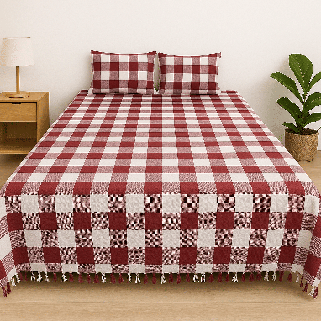 Dhaga Vishwas Ka Cotton 1 Double King Bedsheet with 2 Pillow Covers ( Red ) Dhaga Vishwas Ka Cotton 1 Double King Bedsheet with 2 Pillow Covers ( Red )