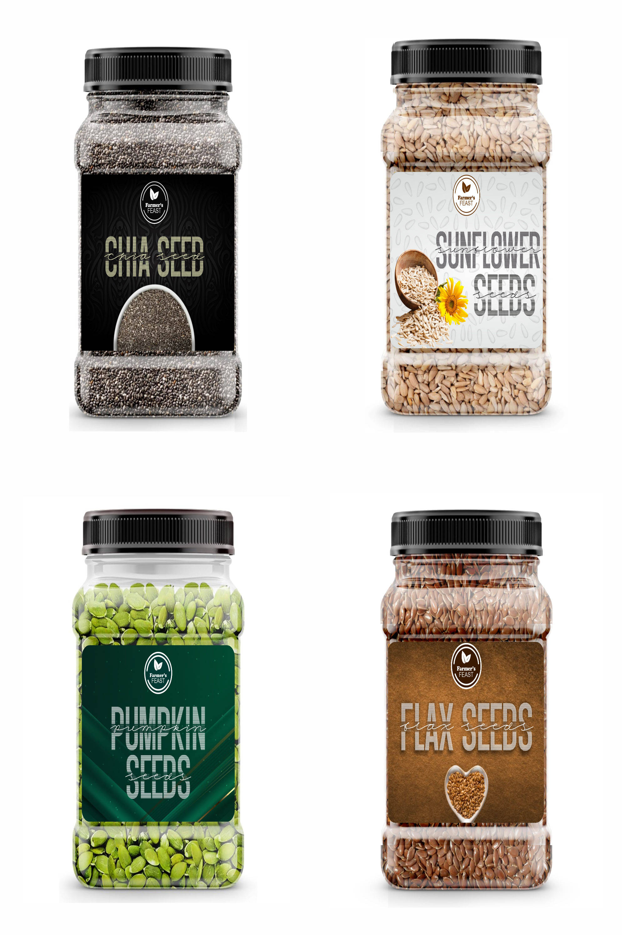 Farmer's Feast Seeds 1 kg (Chia, Pumpkin, Sunflower & Flax) 250gm each (Pack of 4)     			Farmer's Feast Seeds 1 kg (Chia, Pumpkin, Sunflower & Flax) 250gm each (Pack of 4)