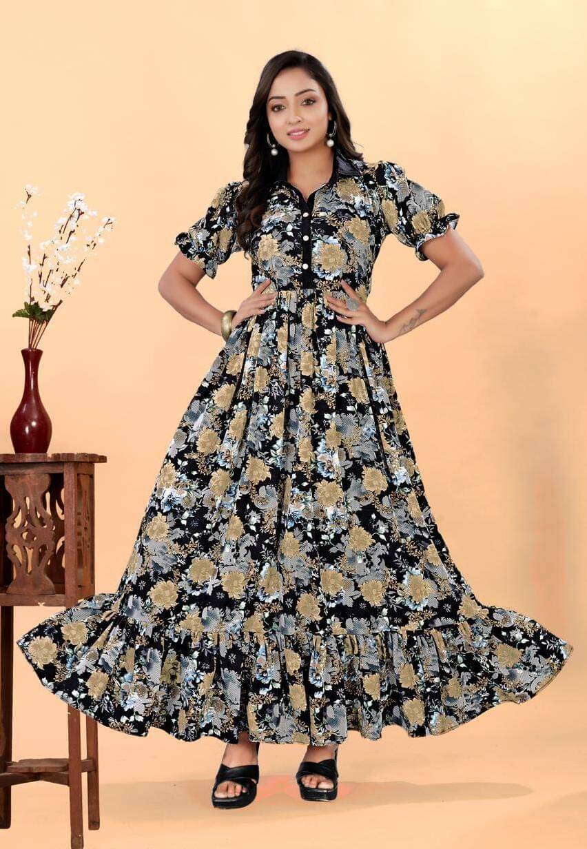     			Ayesha Fashion Women Cotton Blend Printed Fit & Flare Dress ( Black )