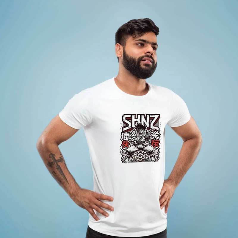     			BINAYAK Men Cotton Regular Fit Printed T-Shirt ( White )