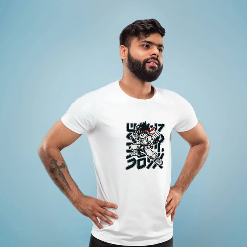     			BINAYAK Men Cotton Regular Fit Printed T-Shirt ( White )