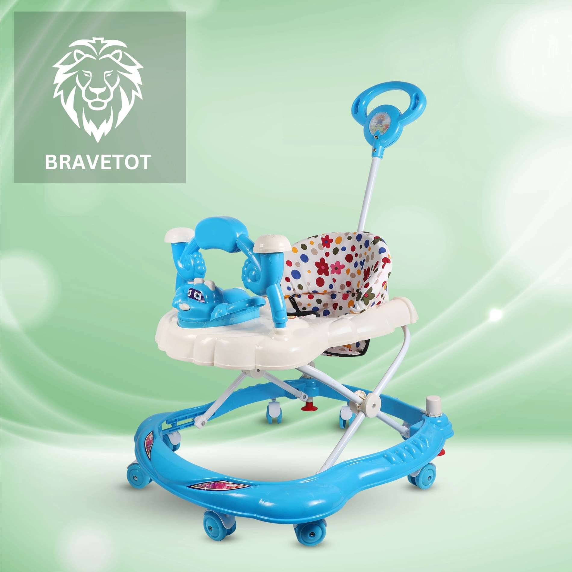     			BRAVETOT Foldable Baby Walker with Push Handle, Musical Toy Tray & Cushioned Seat – Blue