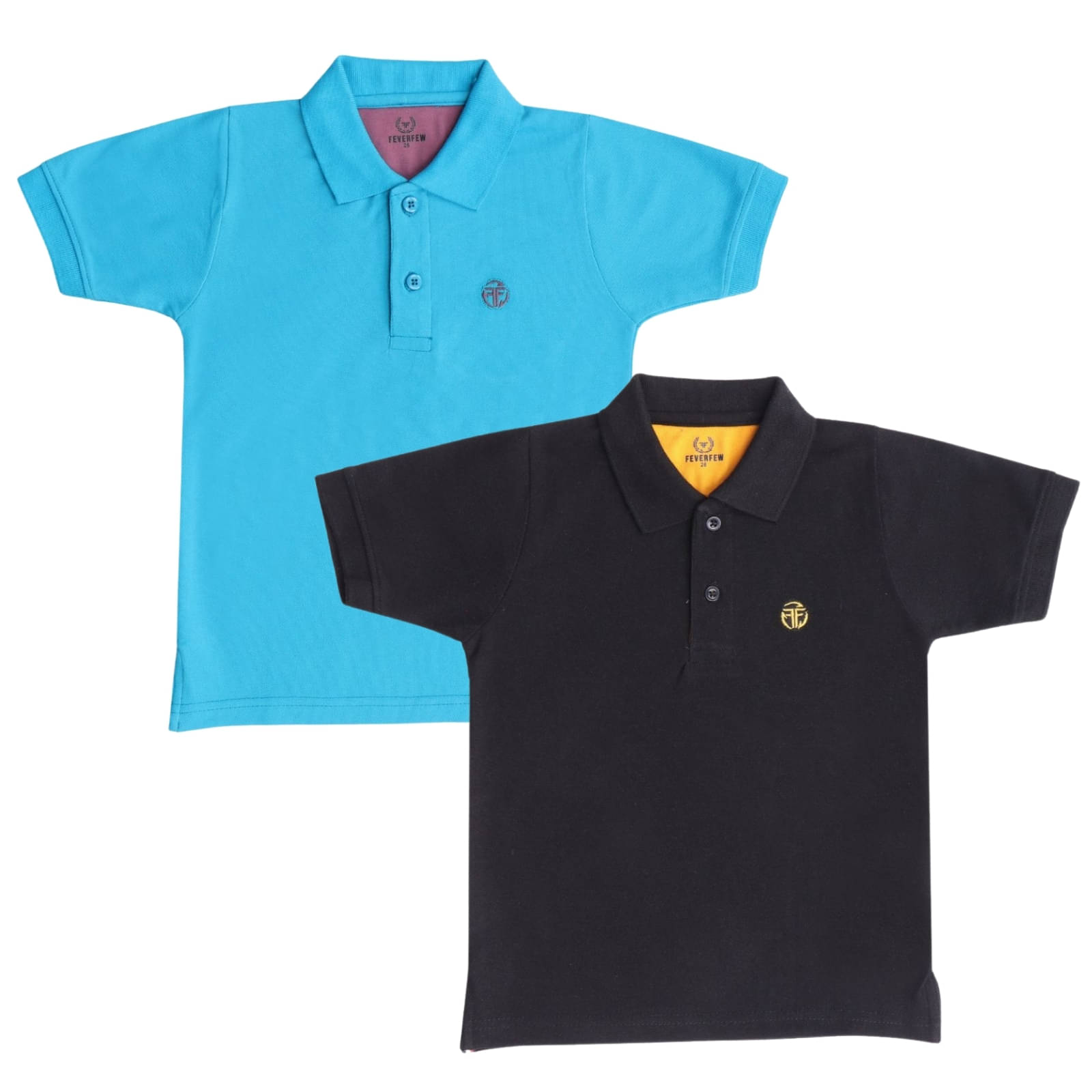     			FEVERFEW Pack of 2 Boys Cotton Blend Polo T-Shirt ( Black )