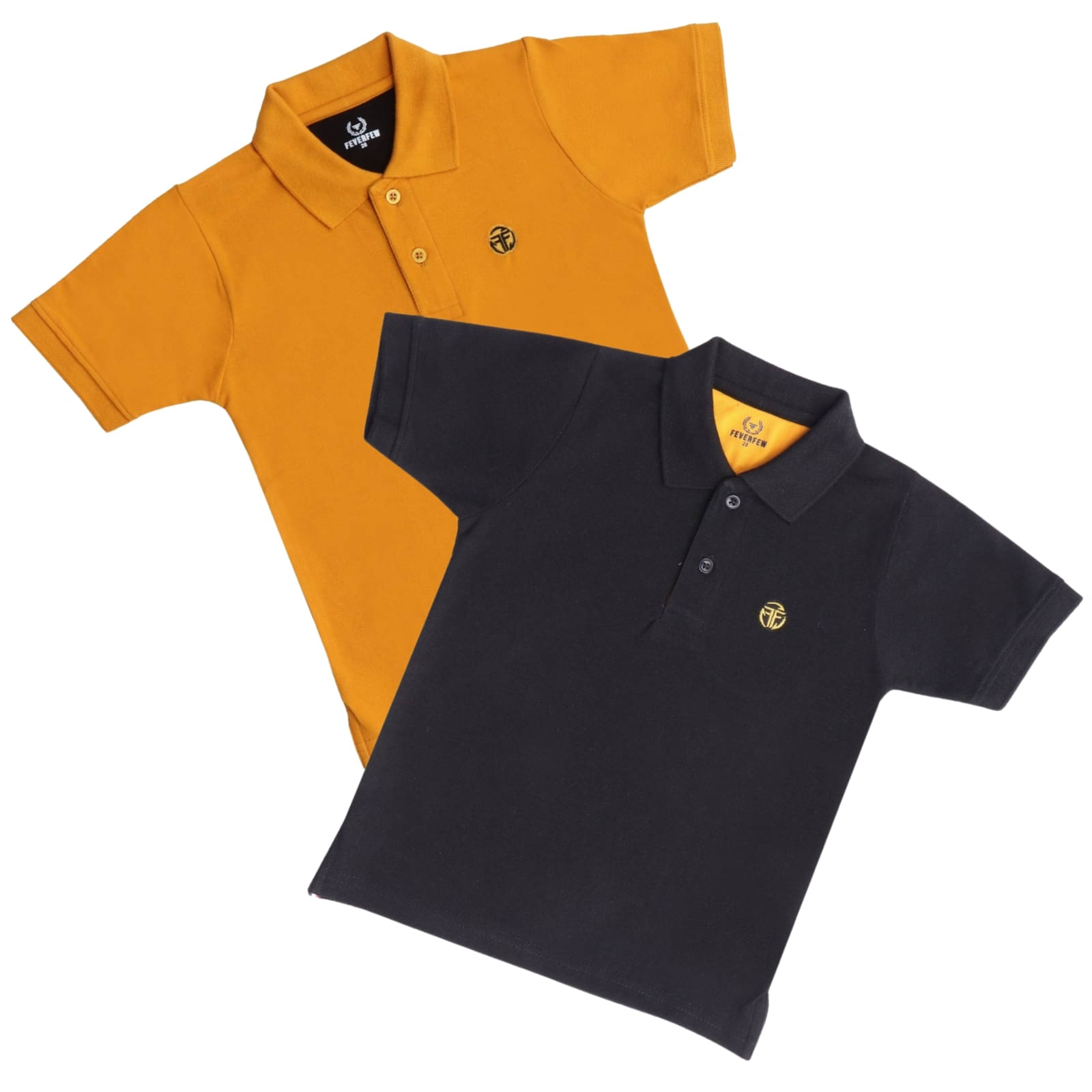     			FEVERFEW Pack of 2 Boys Cotton Blend Polo T-Shirt ( Gold )