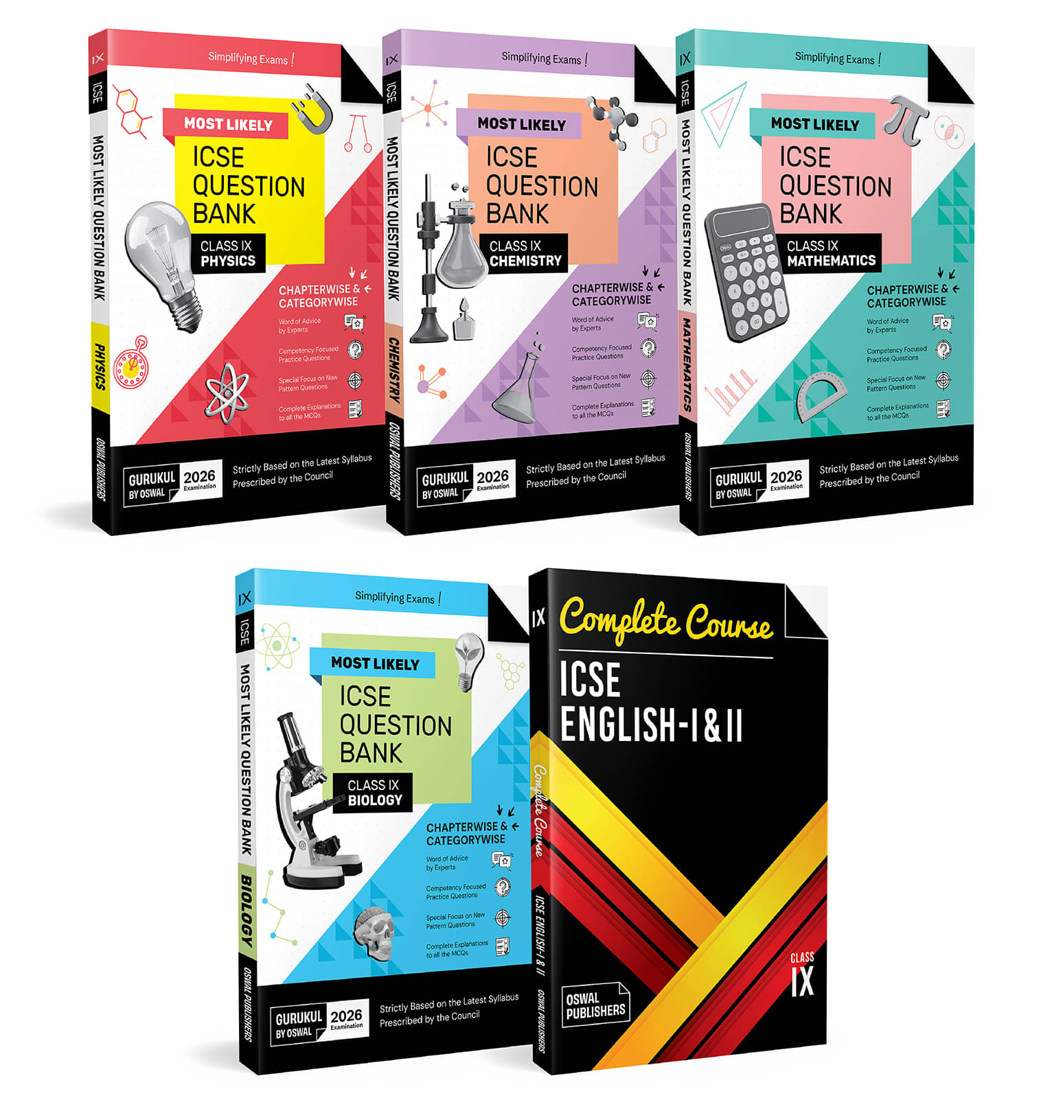 Gurukul By Oswal Most Likely ICSE Question Bank Class 9 Bundles (Set of 5) : Physics, Chemistry, Maths, Biology & English I & II for Exam 2026 Gurukul By Oswal Most Likely ICSE Question Bank Class 9 Bundles (Set of 5) : Physics, Chemistry, Maths, Biology & English I & II for Exam 2026