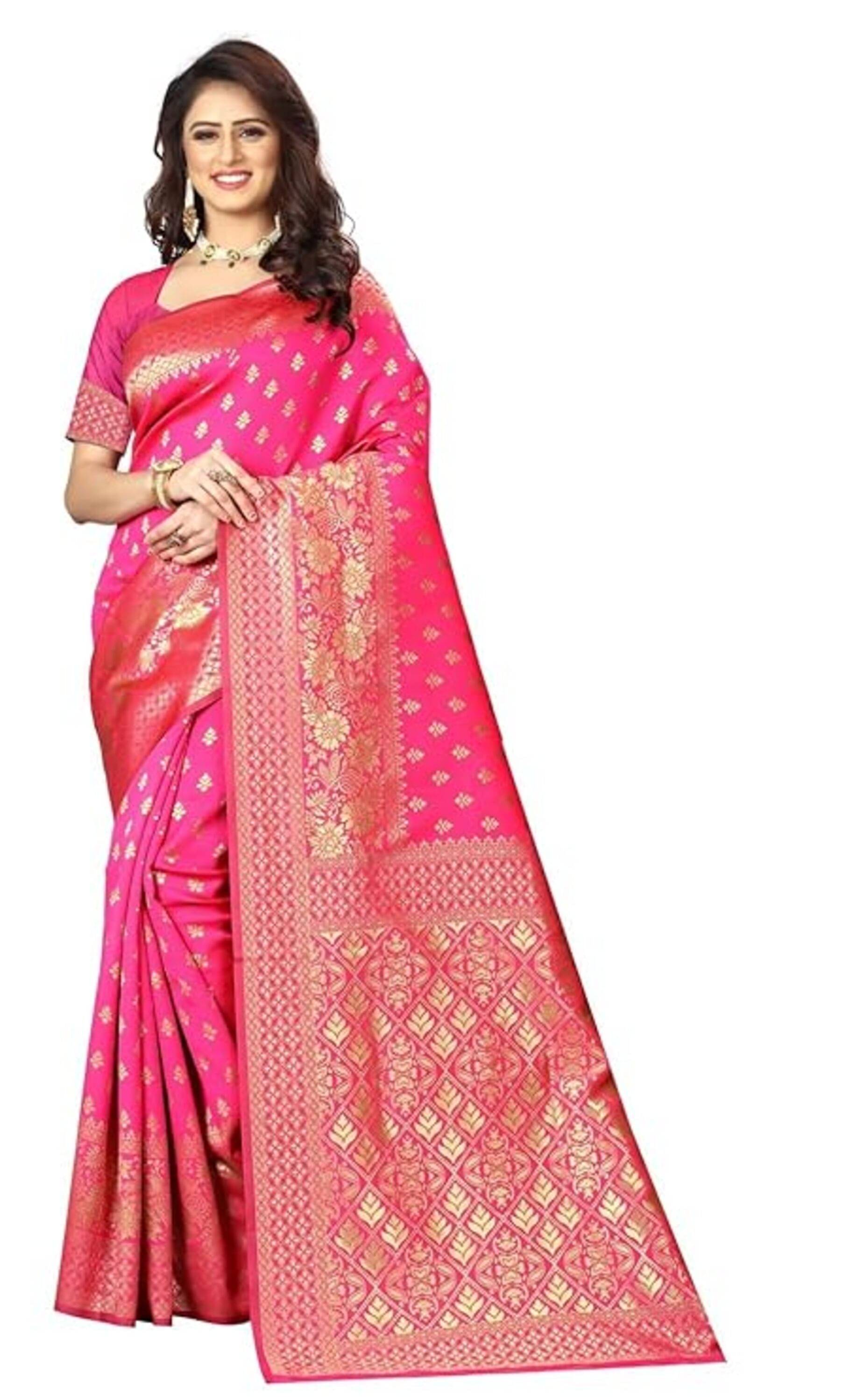     			Keyura Jacquard Woven Banarasi saree With Unstitched Blouse Piece ( Pink )