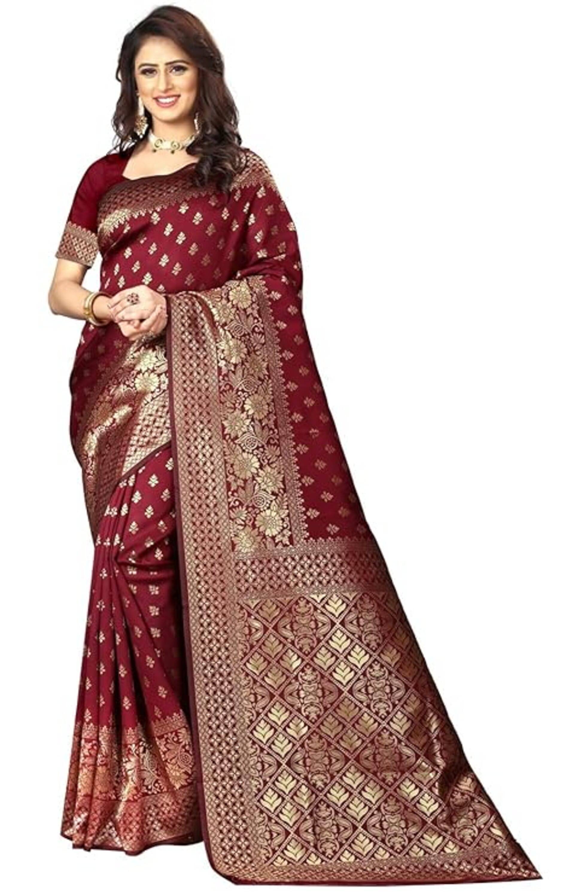 Keyura Jacquard Woven Banarasi saree With Unstitched Blouse Piece ( Maroon )     			Keyura Jacquard Woven Banarasi saree With Unstitched Blouse Piece ( Maroon )