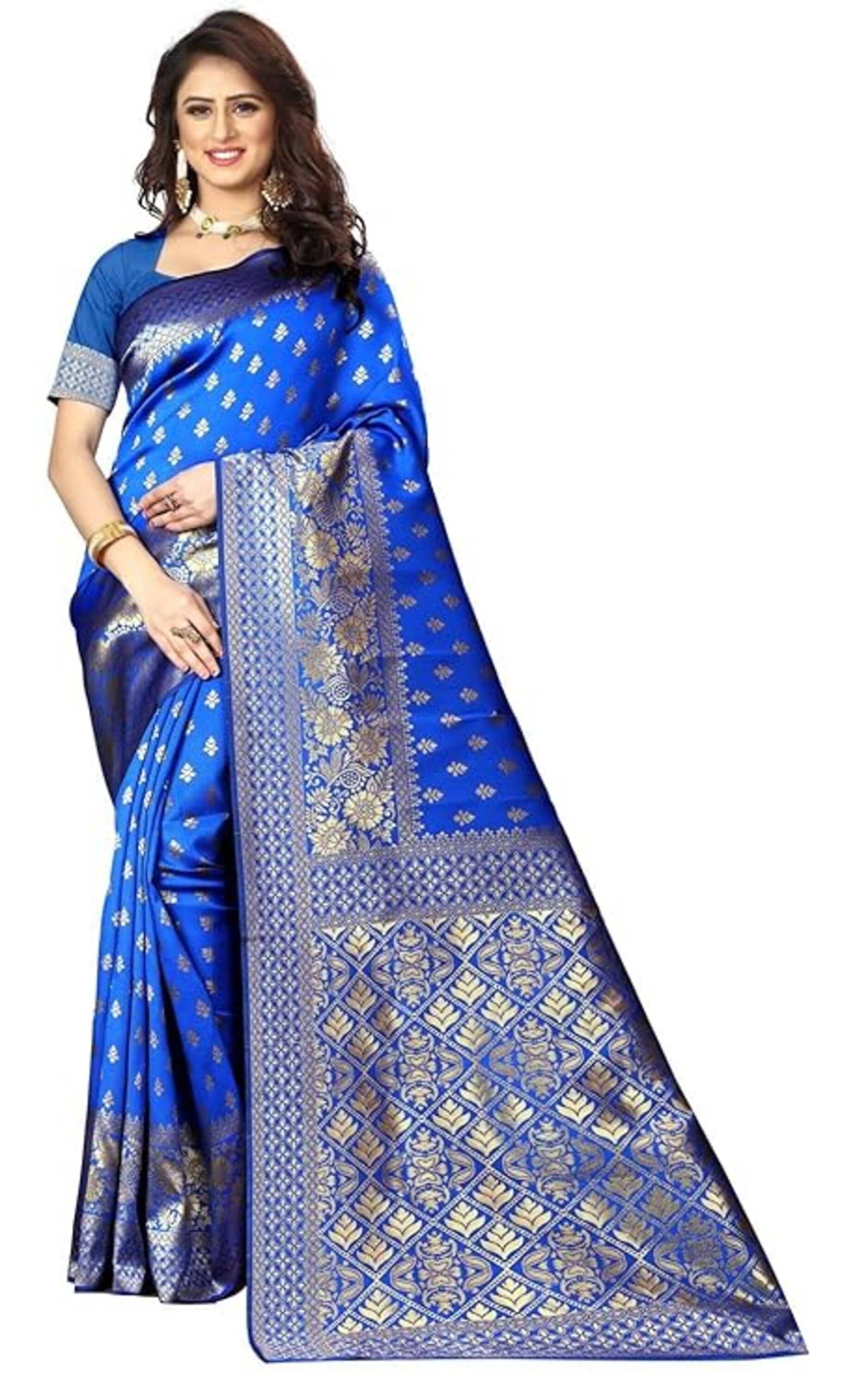 Keyura Jacquard Woven Banarasi saree With Unstitched Blouse Piece ( Blue )     			Keyura Jacquard Woven Banarasi saree With Unstitched Blouse Piece ( Blue )