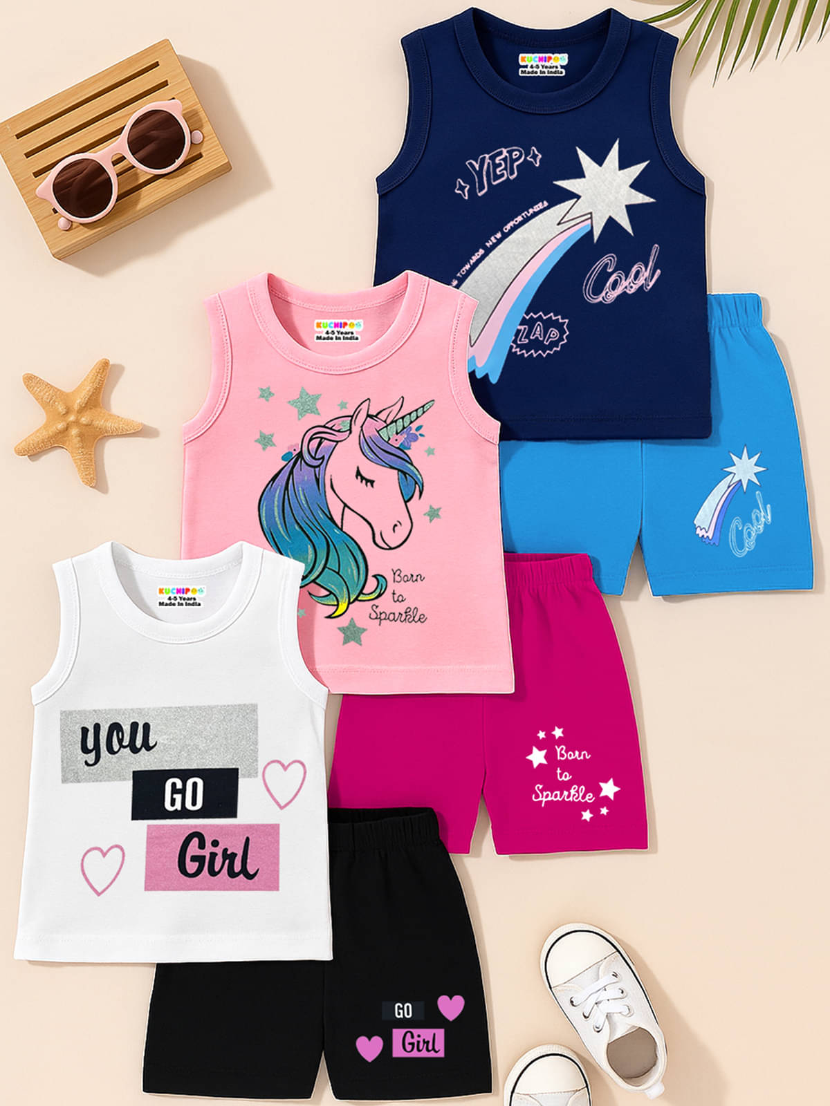     			Kuchipoo Pack of 3 Girls Cotton Blend T-shirt & Shorts ( Multicolor 13 )