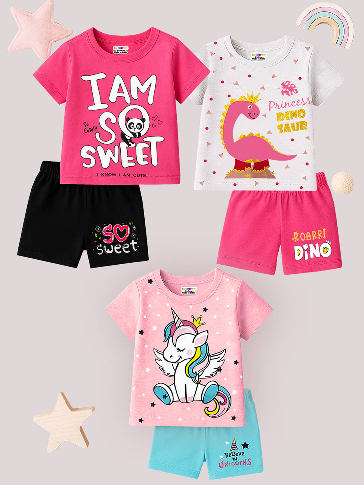     			Kuchipoo Pack of 3 Girls Cotton Blend T-shirt & Shorts ( Multicolor 13 )