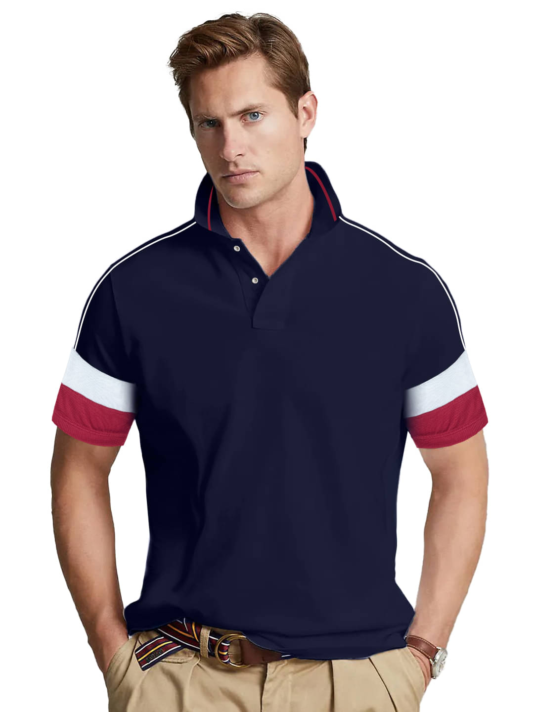 Leotude Men Polyester Regular Fit Colorblock Polo T Shirt ( Navy ) Leotude Men Polyester Regular Fit Colorblock Polo T Shirt ( Navy )