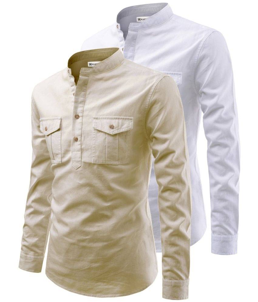     			RAREMARK Beige Cotton Men's Regular Kurta ( Pack of 2 )