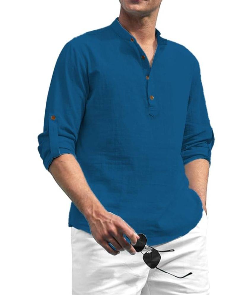    			RAREMARK Blue Cotton Men's Shirt Style Kurta ( Pack of 1 )