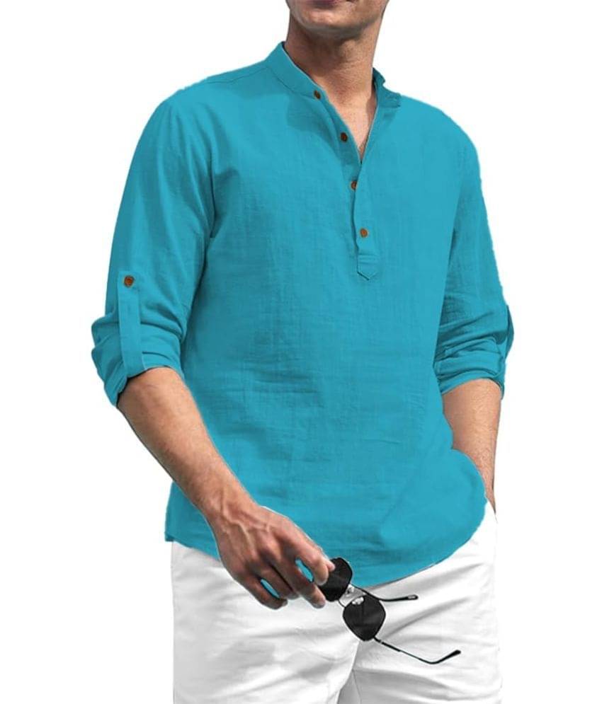     			RAREMARK Dark Green Cotton Men's Shirt Style Kurta ( Pack of 1 )